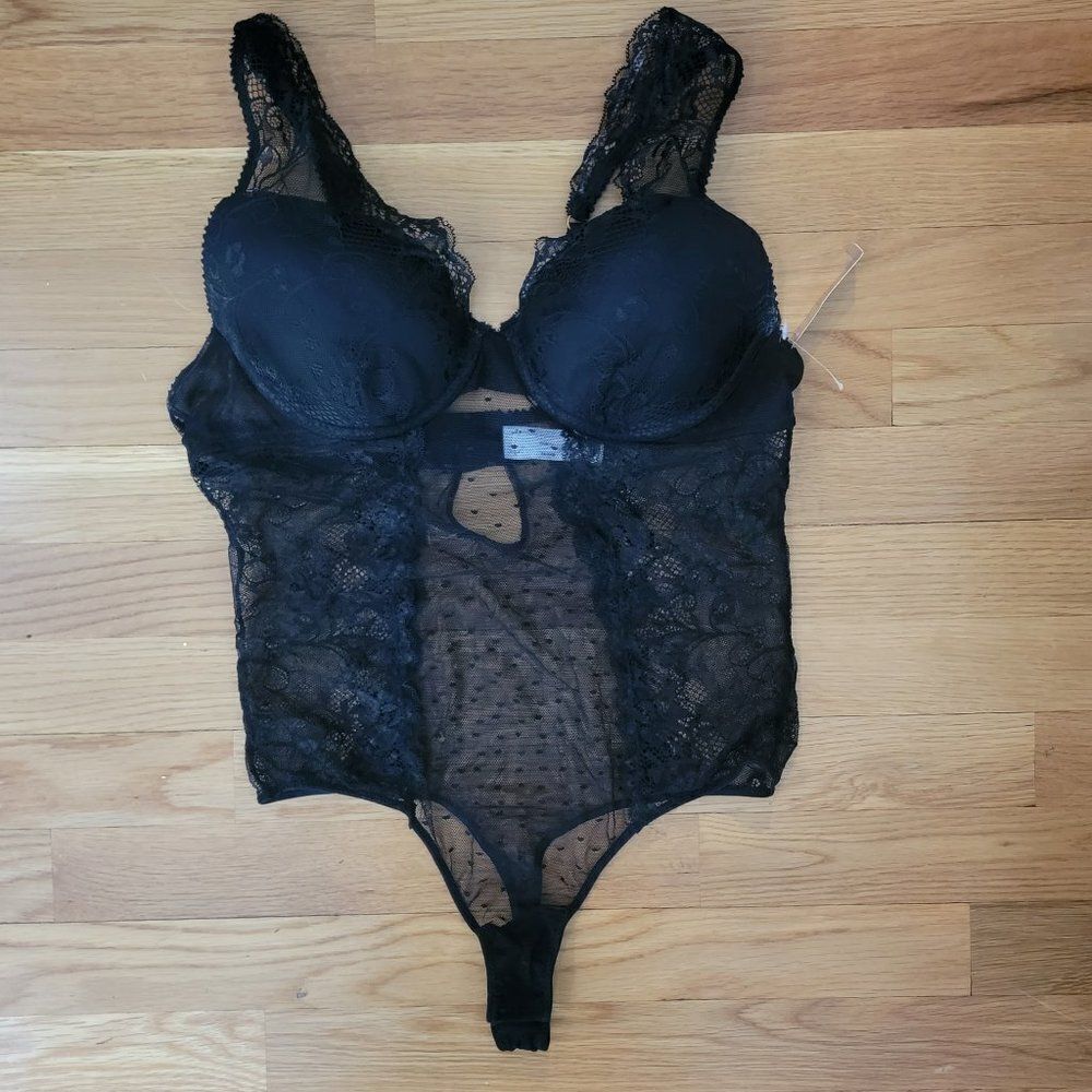 Sophie B Super Sexy Unlined Lace Mesh Black Thong Teddy One Piece Women'…